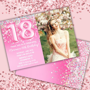 Foto Pink Glitter 18. Geburtstag Einladung