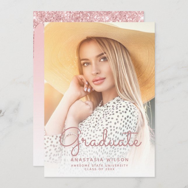 Foto Pink Glitzer Glam Abschluss Ankündigung (Vorne/Hinten)