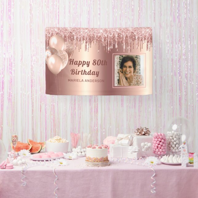 Foto Pink Gold 80. Geburtstag Personalisierter Gli Banner (Party)