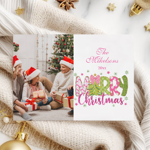 Foto Pink Green Bow Tree Frohe Weihnachten