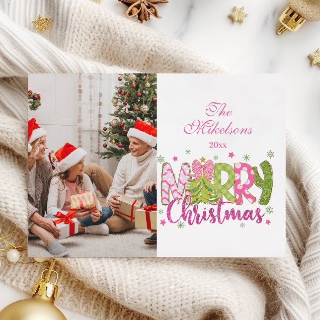 Foto Pink Green Bow Tree Frohe Weihnachten (Von Creator hochgeladen)