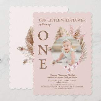 Foto Pink Kleine Wildblume 1. Geburtstag Einladung