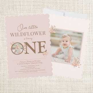 Foto Pink Kleine Wildblume 1. Geburtstag Einladung