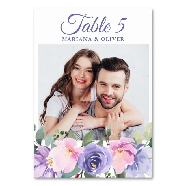 Foto Pink Lavender Floral Wedding Tischnummer (Vorderseite)