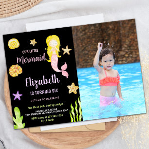 Foto Pink Mermaid Kleine Meerjungfrau Geburtstag Einladung