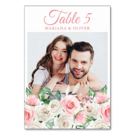 Foto Pink Peach Floral Wedding Tischnummer