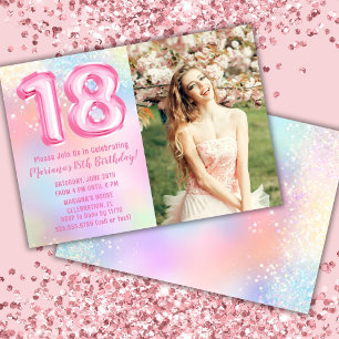 Foto Pink Regenbogen 18. Geburtstag Einladung