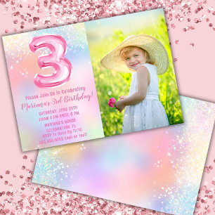 Foto Pink Regenbogen 3. Geburtstag Einladung