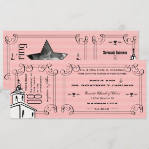 Foto Pink Romantische Kapelle Hochzeit Einladung