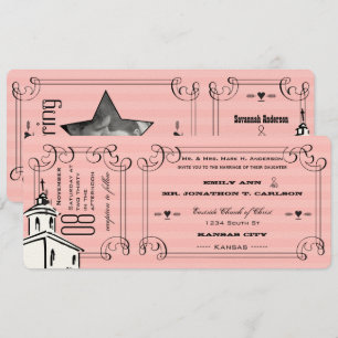 Foto Pink Romantische Kapelle Hochzeit Einladung