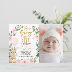 Foto Pink Rose Bunny Turning 1. Geburtstag Einladung