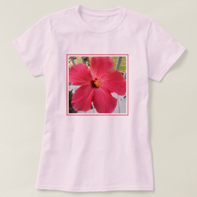 Foto Pink Schöner Hibiskus Blume T-Shirt (Design vorne)