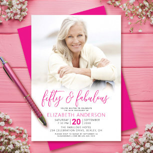 Foto Pink Script 50 Fabelhaftes Geburtstag Fett We Einladung