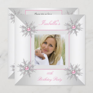 Foto Pink Snowflakes Winter Wunderland Party Einladung