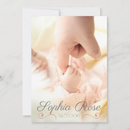 Foto Pink Swirl Script Baby Girl Birth Ankündigung