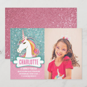 Foto Pink und Blue Unicorn Geburtstagsparty Einladung