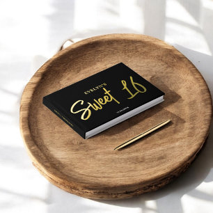 Foto Pinselschrift Elegant Black Sweet 16 Gästebuch