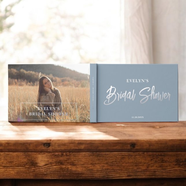 Foto Pinselschrift Elegante Blue Bridal Dusche Gästebuch (Von Creator hochgeladen)