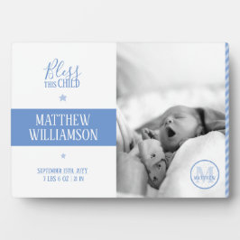 Foto Plaque mit Baby Birth Stats und Monogram Fotoplatte