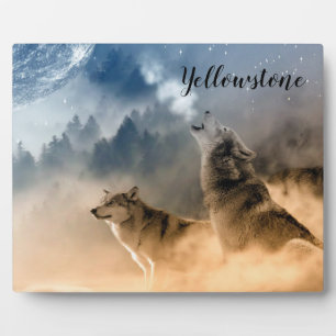 Foto Plaque-Yellowstone-Wölfe Fotoplatte