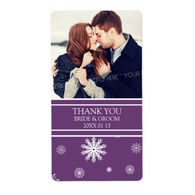 Foto Plum White Snowflakes Winter Wedellabel (Vorne)