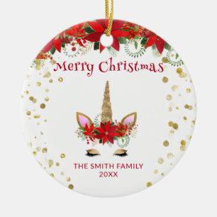 Foto Poinsettia Einhorn mit rotem Weihnachten Keramik Ornament