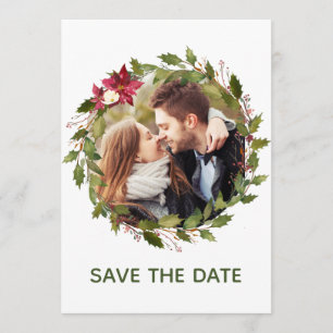 Foto Poinsettia Grüne Weihnachten Save the Date Einladung