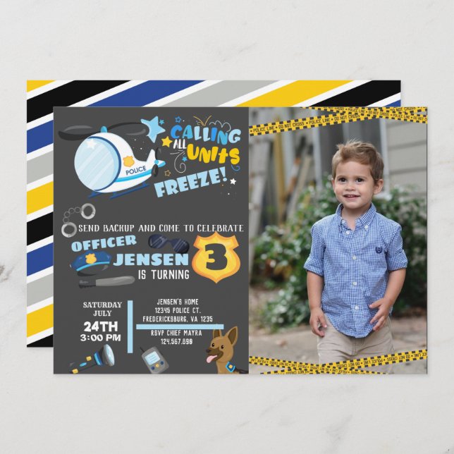 Foto Police Birthday Einladung (Vorne/Hinten)
