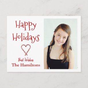 Foto Postkarte mit grünem Candy Cane Herz