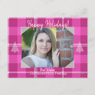 Foto Postkarte mit rosa Kariertem Hintergrund