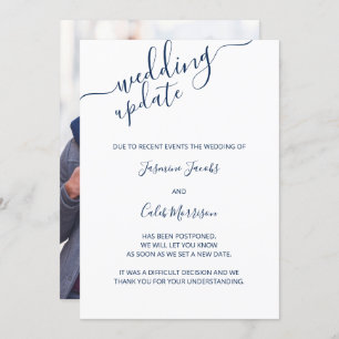 Foto Postponement Card Blaues Skript Hochzeitsaktu Einladung