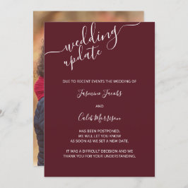 Foto Postponement Card Burgundy Hochzeit Update Einladung