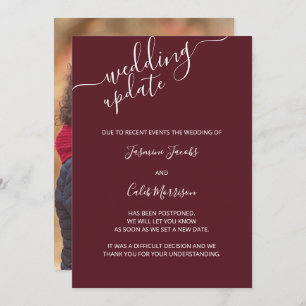 Foto Postponement Card Burgundy Hochzeit Update Einladung