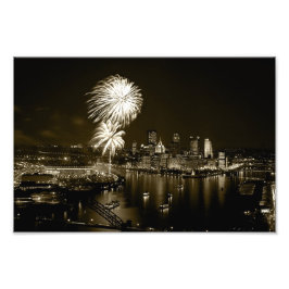 Foto Premium-Pittsburgh-Nacht mit Feuerwerk-Sepia
