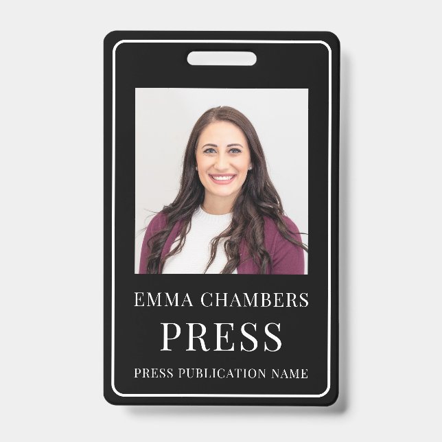 Foto Press Pass Schwarz-weiß ID Abzeichen Ausweis (Vorderseite)