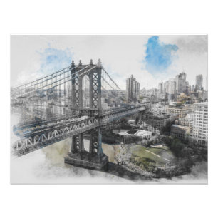 Foto Print - The Watercolor Brooklyn Bridge - eleg