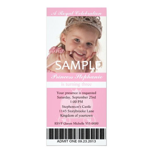 Foto-Prinzessin Party Ticket 10,2 X 23,5 Cm Einladungskarte