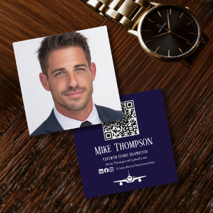 Foto Professioneller QR-Code Blau und Weiß Luftfah Quadratische Visitenkarte