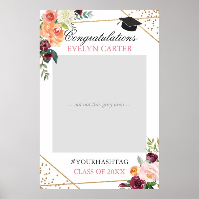 Foto-Prop der Blush Gold Floral Graduation Party Poster (Vorne)