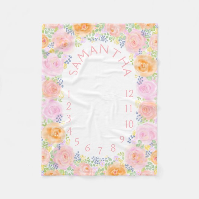 Foto Prop Pink Roses Wasserfarbe Blumenjungen Mädc Fleecedecke (Vorderseite)