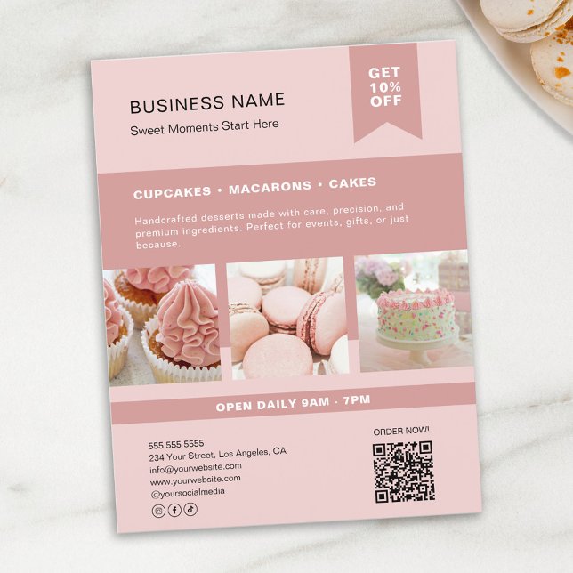 Foto QR Bäckerei Rosa Flyer (Custom Photo QR Bakery Pink Flyer)