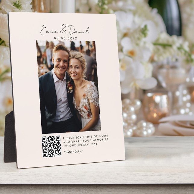 Foto QR Code Beige Hochzeit Fotoplatte (Von Creator hochgeladen)