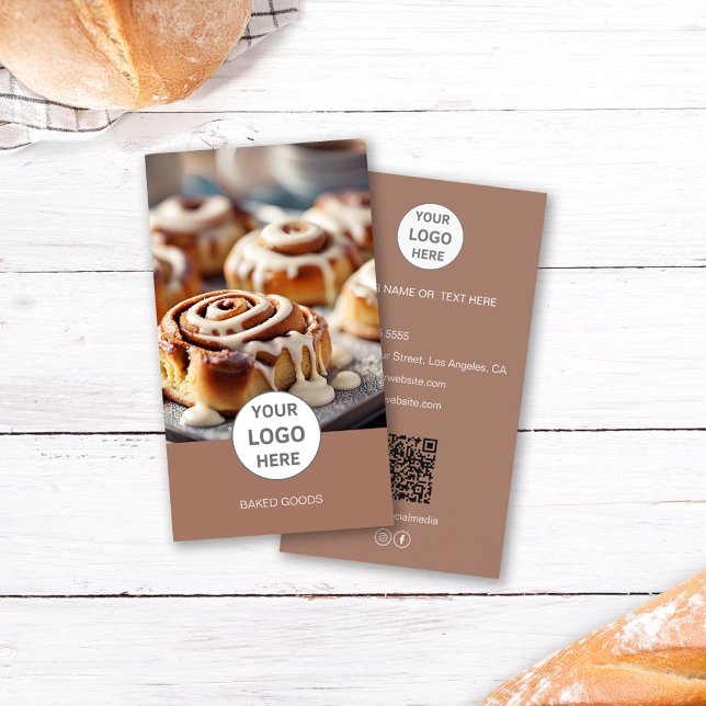 Foto QR Code Brown Business Card Visitenkarte (Bakery Logo Photo QR Code Brown Business Card)