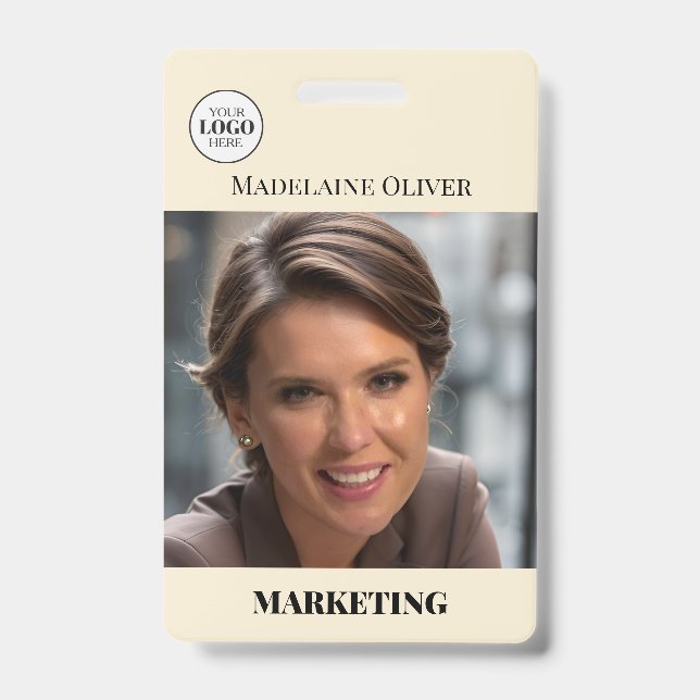 Foto QR-Code-Creme-Logo-Abzeichen für Mitarbeiter- Ausweis (Vorderseite)