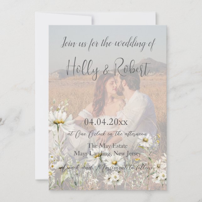 Foto QR Code Daisy Wedding Einladung (Vorderseite)