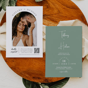 Foto QR-Code des modernen Magazins Green Boho Wedd Einladung