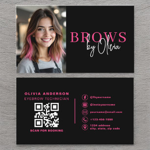 Foto QR Code Eyebrows Brows Artist Hot Pink Black Visitenkarte