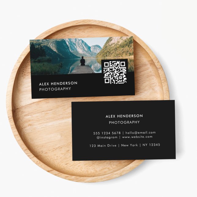 Foto QR-Code | Fotografie Schwarz Visitenkarte (Showcase your photo & add the URL for your QR code for effortless professional networking)