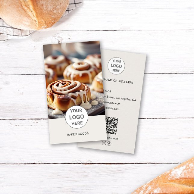 Foto QR-Code für Bäckerei-Logo Tan Business Card Visitenkarte (Bakery Logo Photo QR Code Tan Business Card)
