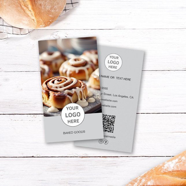Foto QR-Code für Bakery-Logo Grau Visitenkarte (Bakery Logo Photo QR Code Gray Business Card)